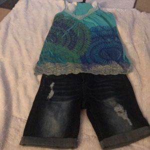 Distressed jean shorts